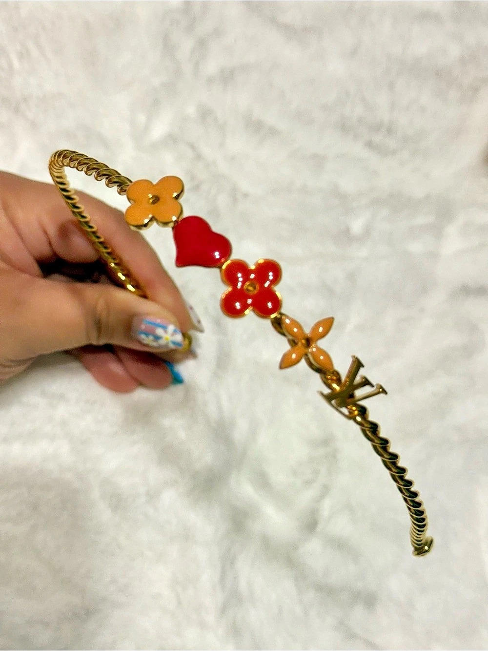 Louis Vuitton Selete Sweetheart Headband in Gold, Red, and Pink/Peach RARE